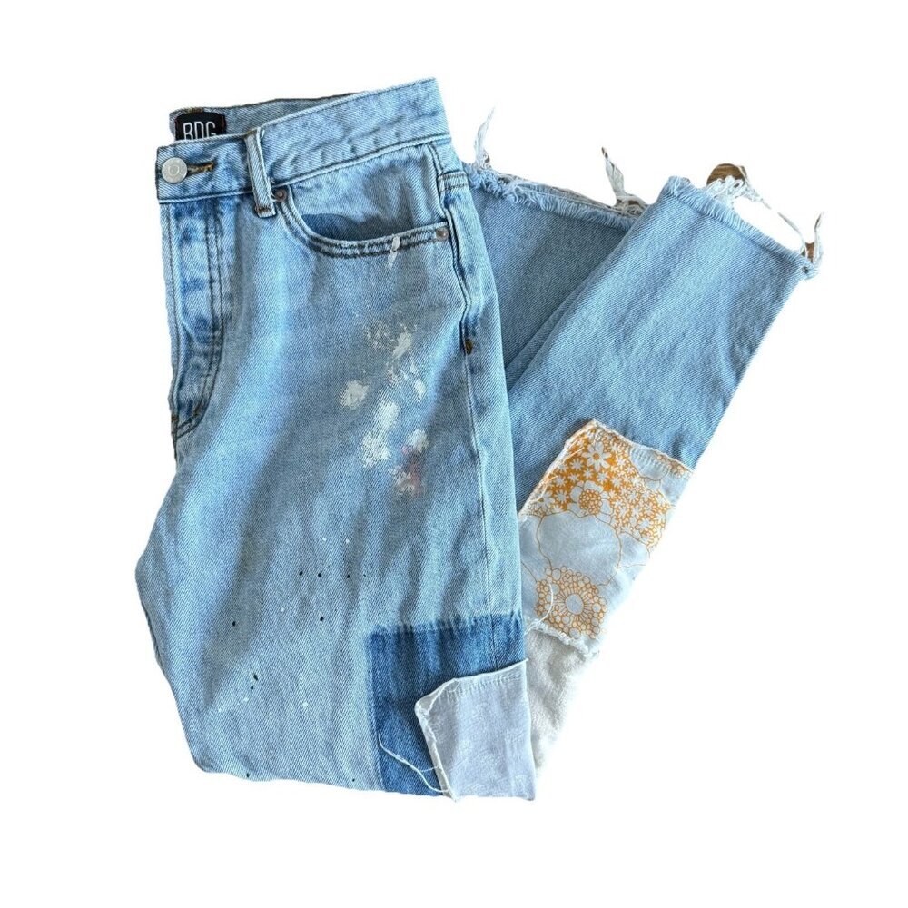 BDG Urban Outfitters Patchwork Jeans Size 27 High Rise Hippie Boho Fairy Raw Hem